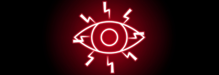 a red eye with small lightning bolts
